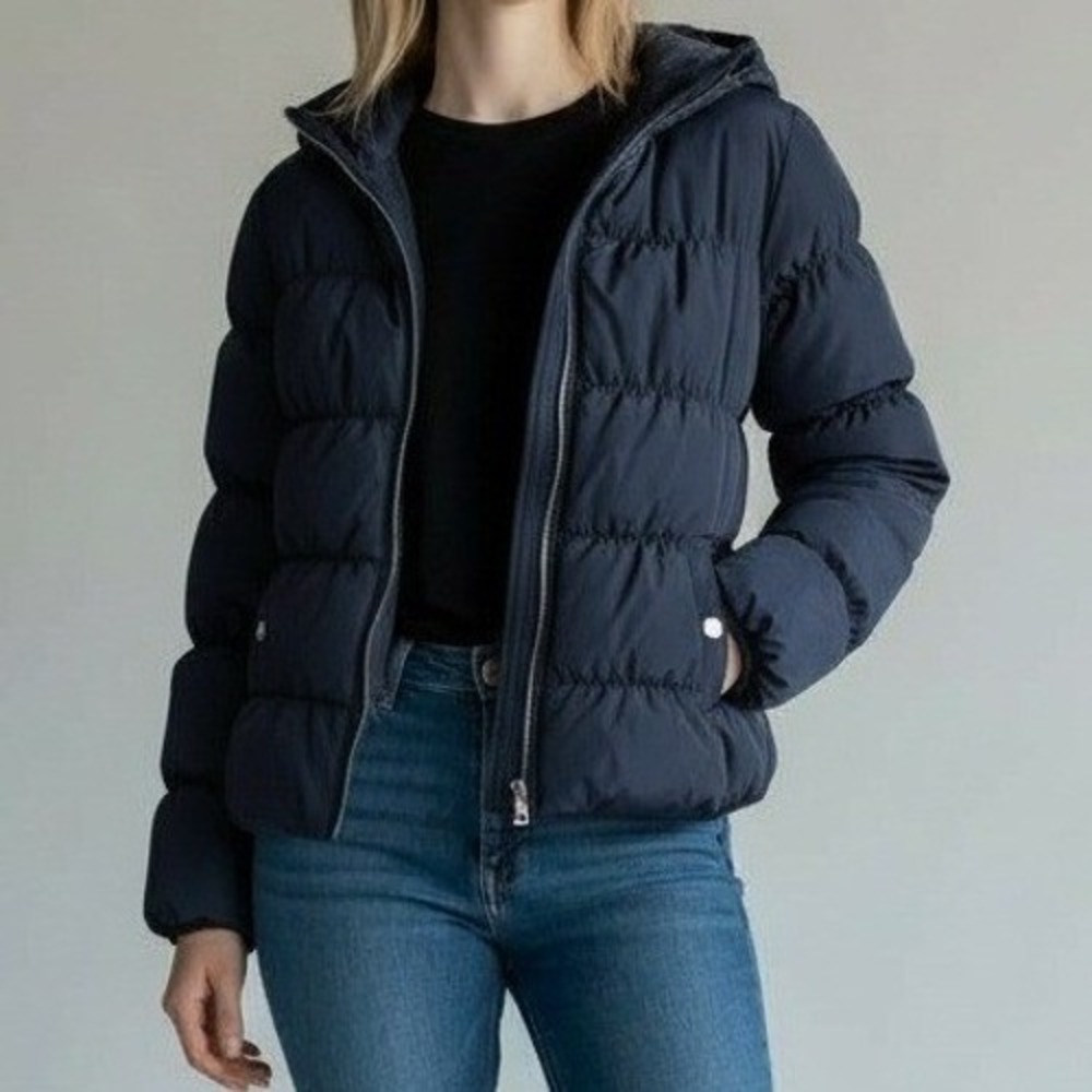 Bethany Mota Jacket Women X Small Navy Hooded Puffer Full Zip Preppy‎ Winter